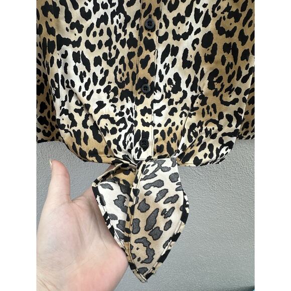 Chicos Womens Shirt Size 4 Brown Effortless Leopard Luxe ButtonUp 3/4 Sleeve NWT - Picture 3 of 13